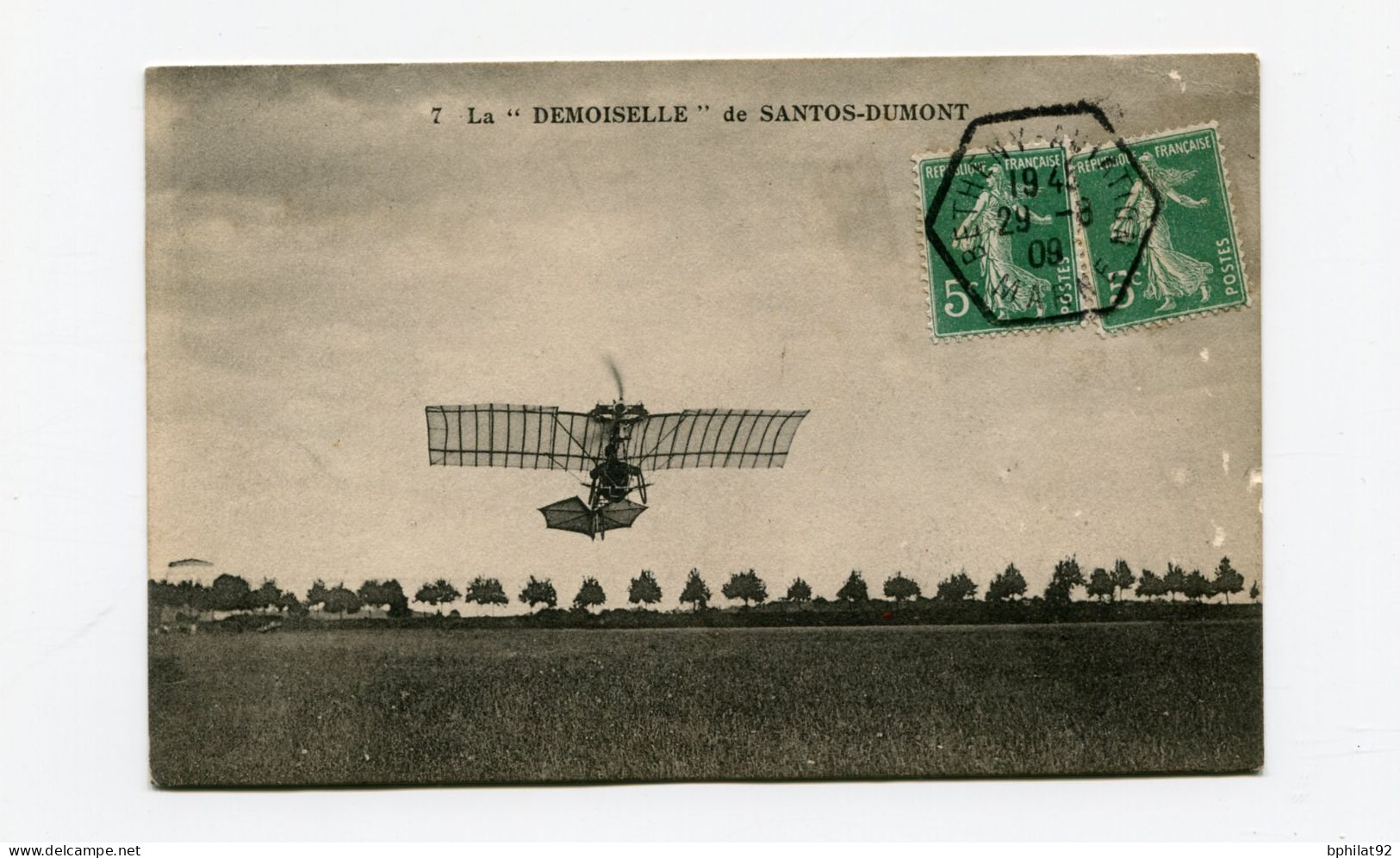 !!! MEETING DE BETHENY DE 1909, CPA DE "LA DEMOISELLE" AVION DE SANTOS DUMONT, CACHET SPECIAL - Aviation