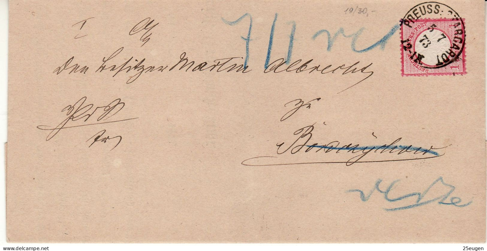 POLAND / GERMAN ANNEXATION 1873  LETTER  SENT FROM  STAROGARD GDAŃSKI / PREUSS STARGARDT / - Storia Postale