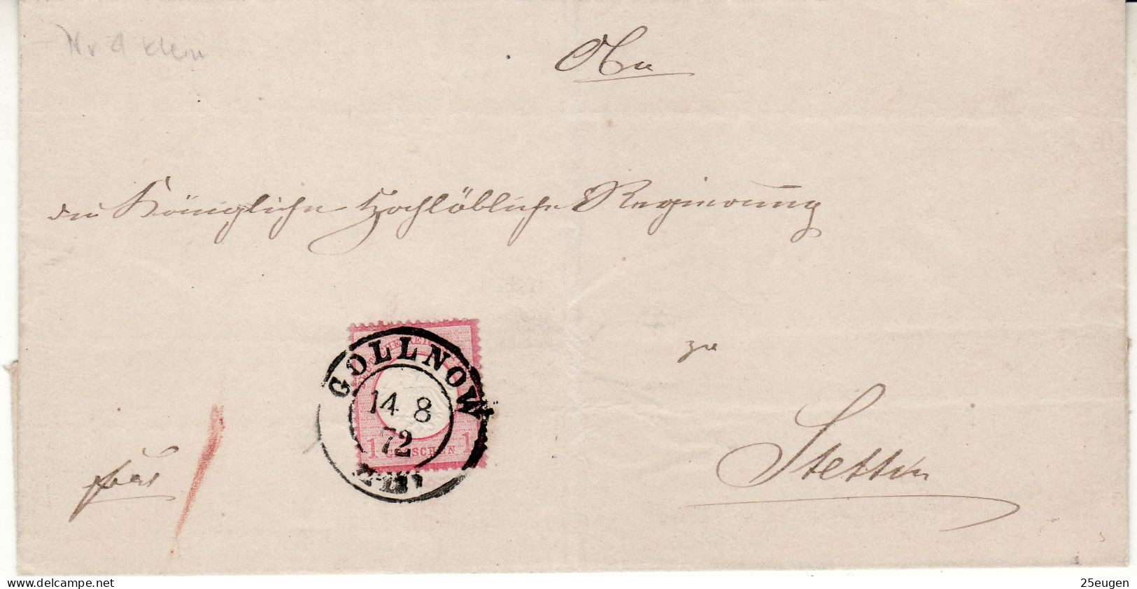 POLAND / GERMAN ANNEXATION 1874  LETTER  SENT FROM GOLENIÓW / GOLLNOW/ TO SZCZECIN - Covers & Documents