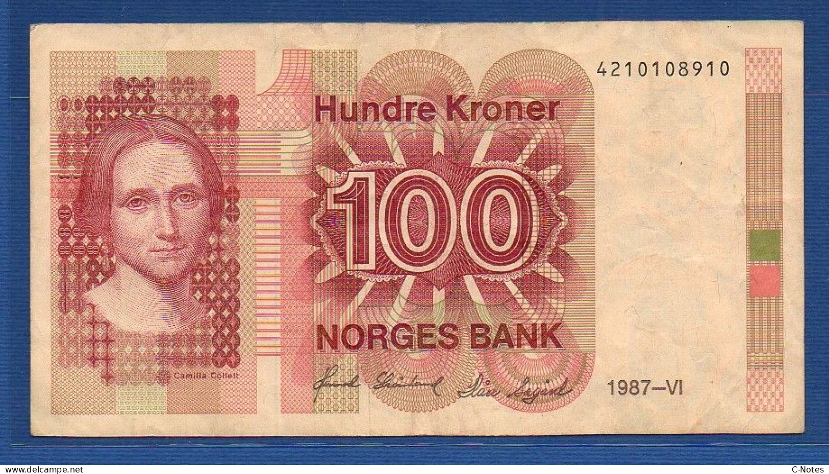 NORWAY - P.43c3 – 100 Kroner 1987 F/VF, S/n 4210108910 - Norway