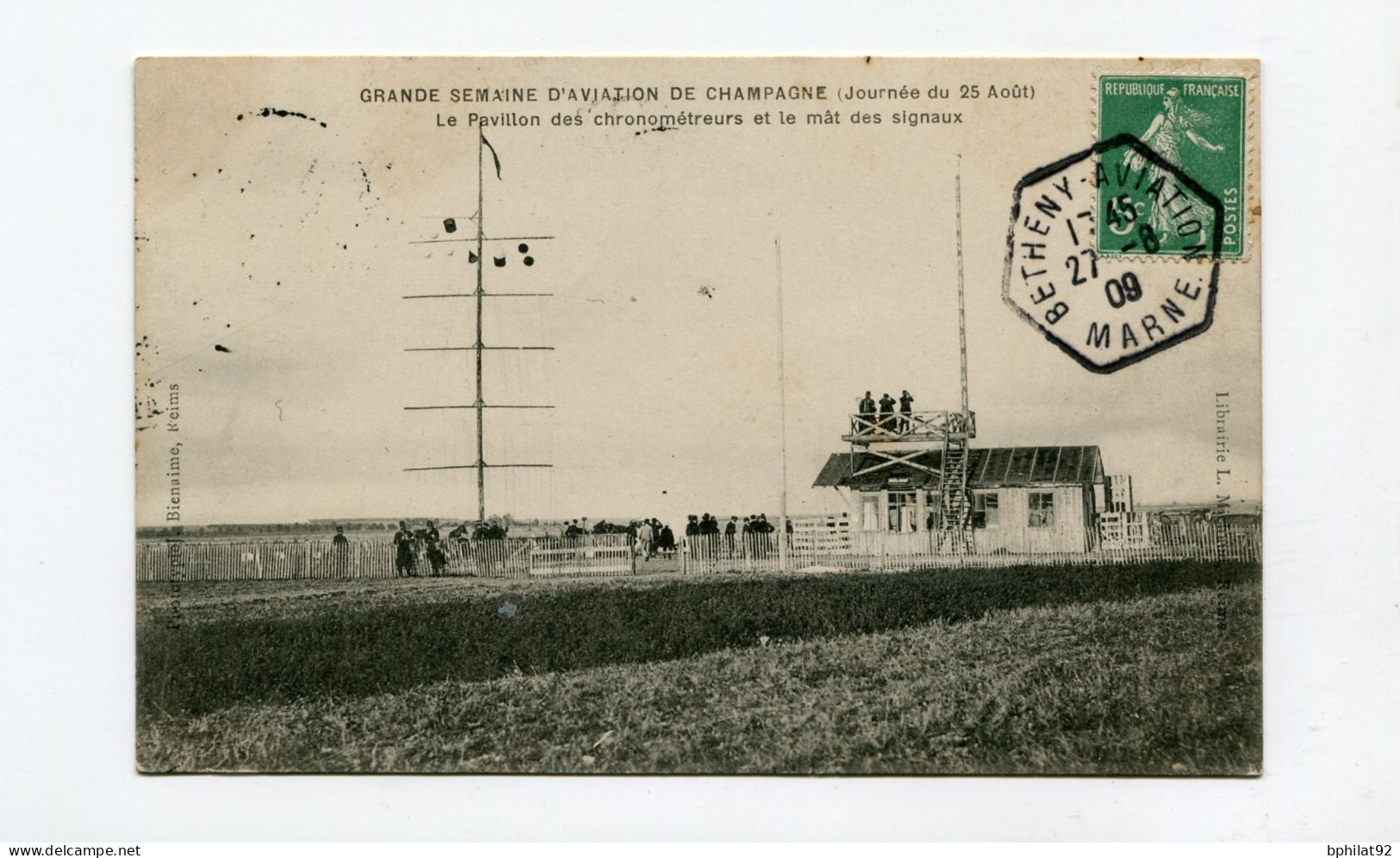 !!! MEETING DE BETHENY DE 1909, CPA DU PAVILLON DES CHRONOMETREURS, CACHET SPECIAL - Aviation