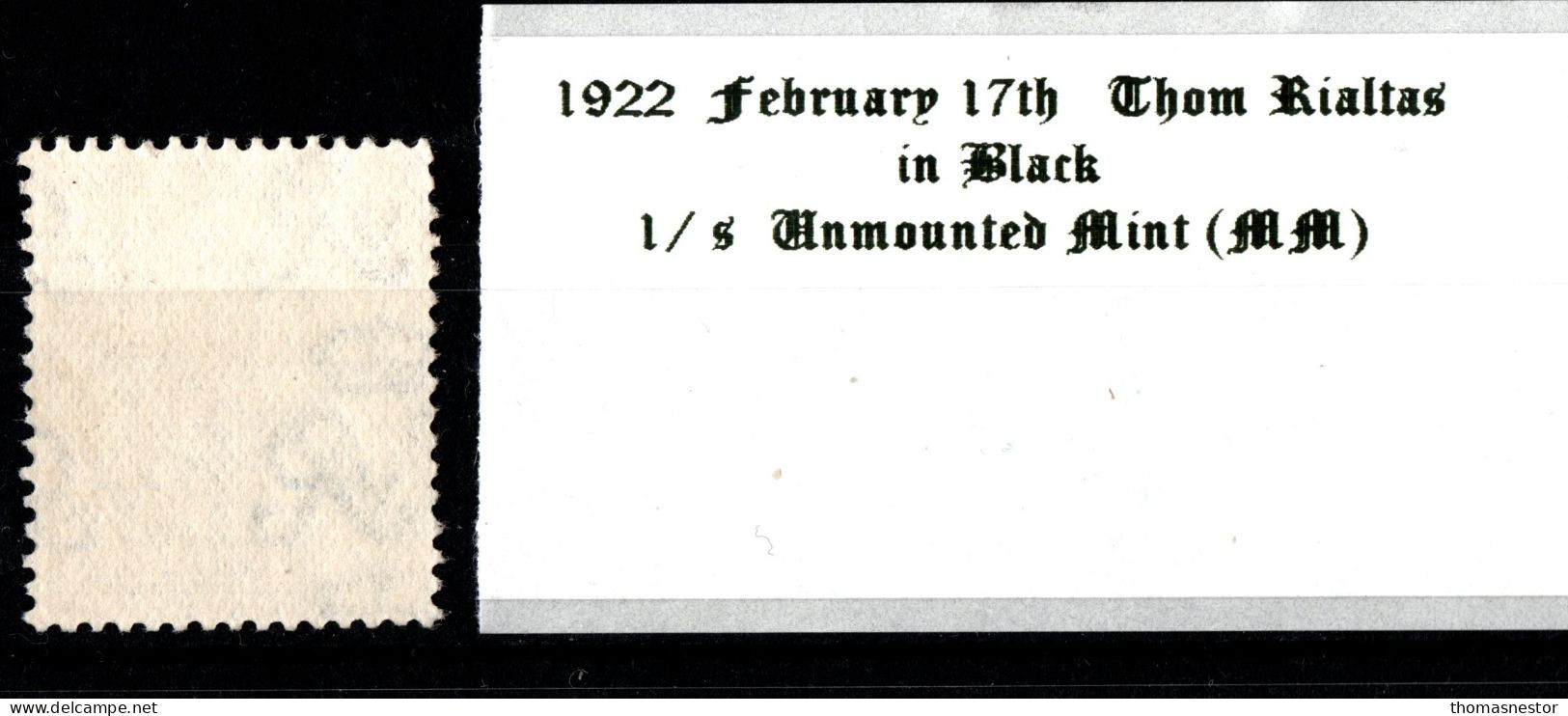 1922 February 17th 1/ S Thom Rialtas In Black Ink Unmounted Mint (UMM) - Unused Stamps
