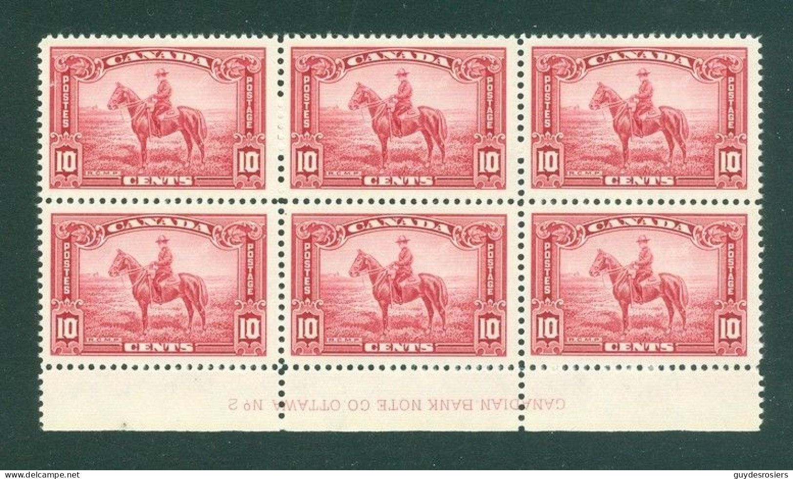 Mounted Police Montée; GRC / RCMP; Gendarmerie Timbre Scott # 223 Stamp; Avec # De Planche 2 (10201-H) - Brieven En Documenten