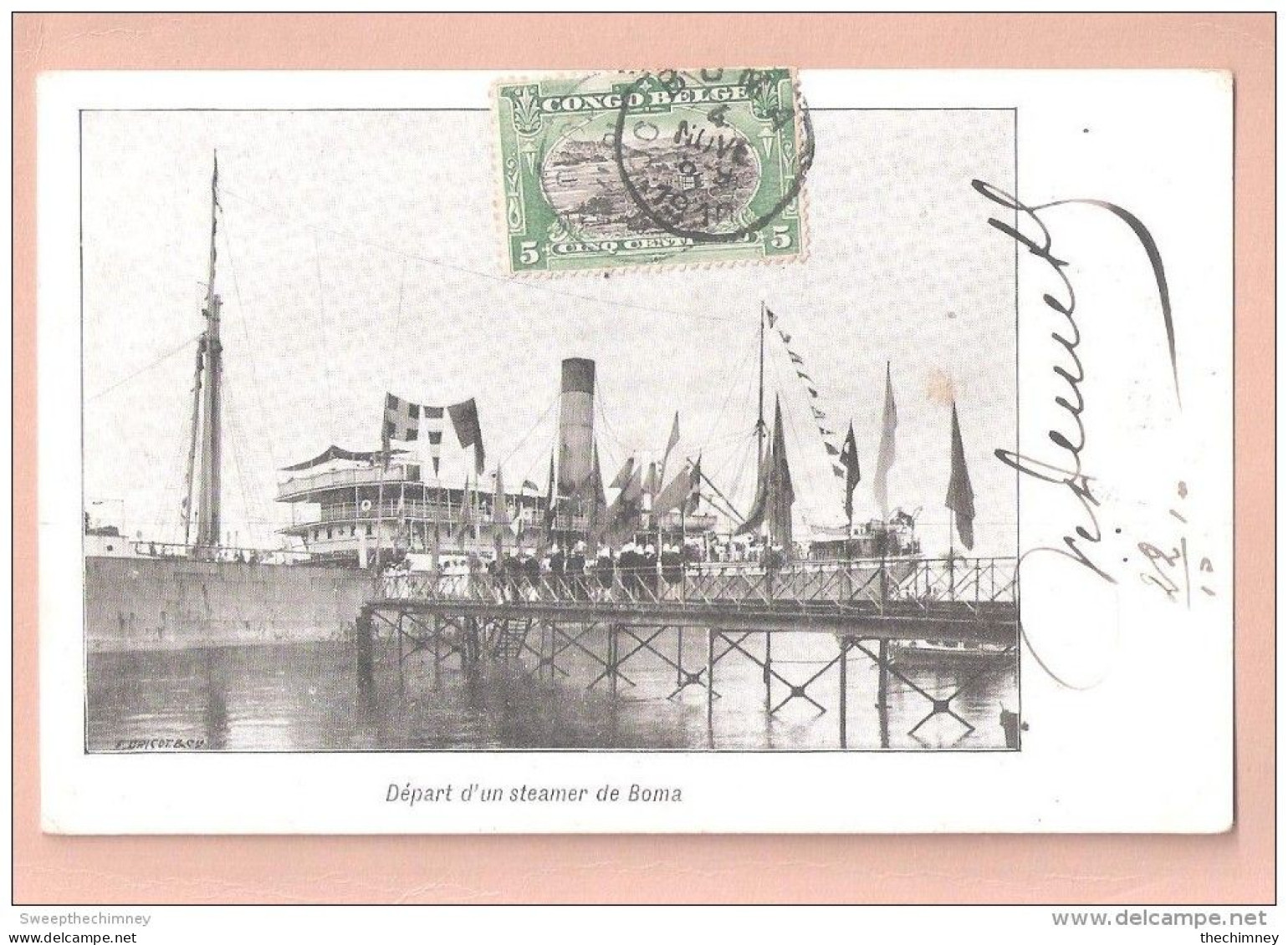 Used With Stamp 1910 Belgian Congo BOMA Depart D'un Steamer Ship Military Soldiers On A Bridge - Belgian Congo