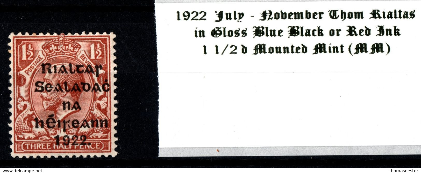 1922 Thom Rialtas, Blue Black Or Red Ink July - November 1 1/2 D Red Brown Mounted Mint (MM) - Ongebruikt