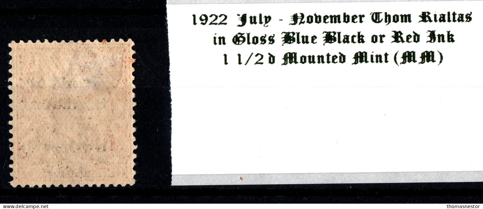 1922 Thom Rialtas, Blue Black Or Red Ink July - November 1 1/2 D Red Brown Mounted Mint (MM) - Unused Stamps