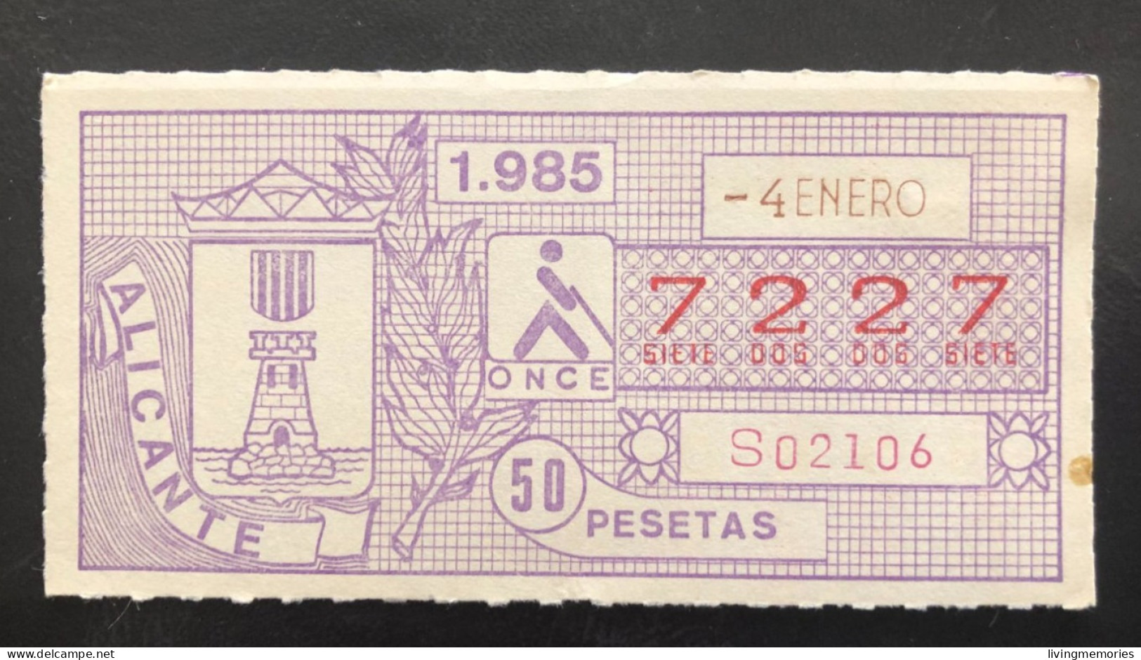 SUB 115A,  CAPICUA Lottery Ticket, Spain, ONCE, « ALICANTE », # 7227, 1985 - Billetes De Lotería