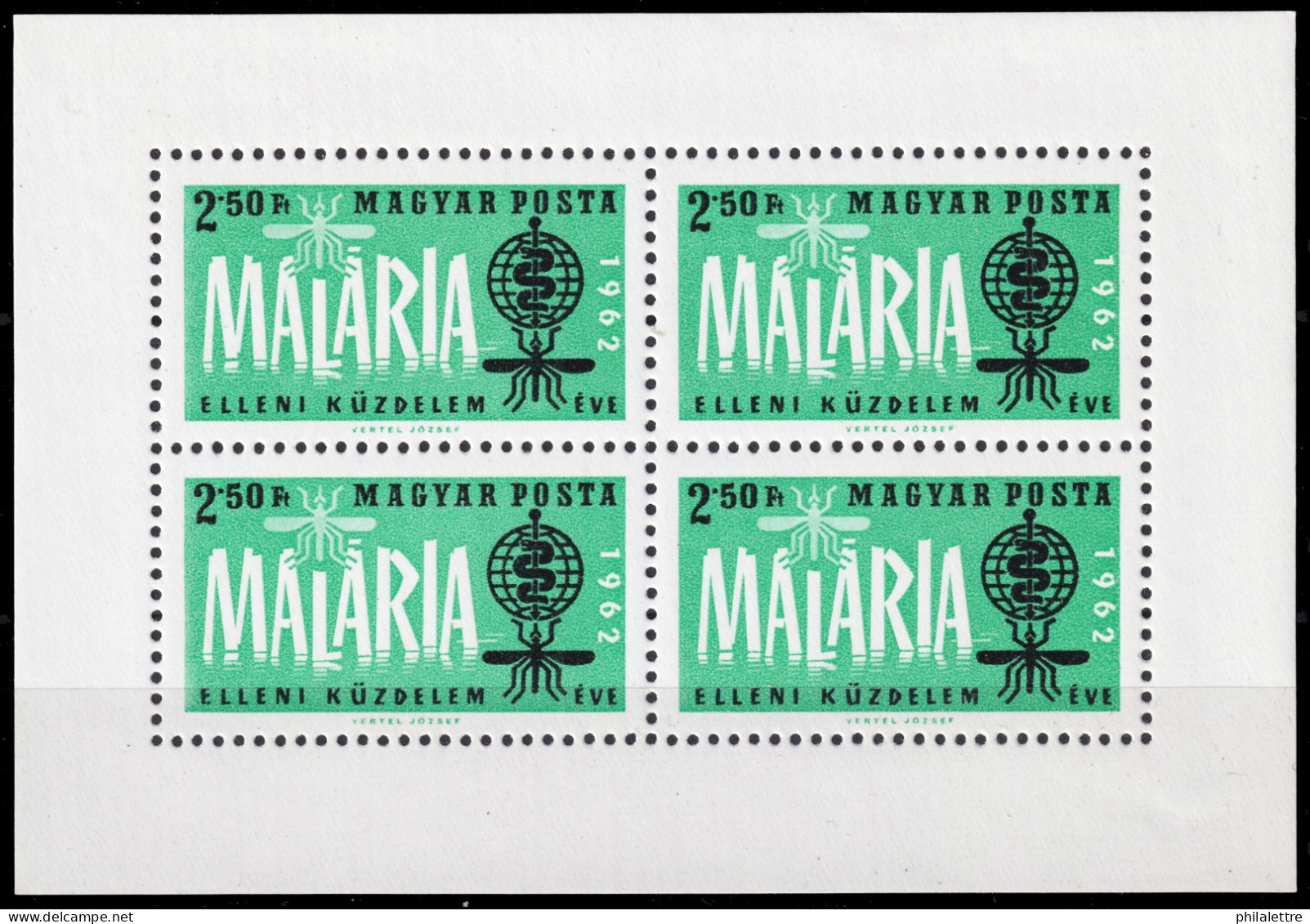 HONGRIE / HUNGARY - 1962 Mi.Bl.35A 2.50f. Fight Against Malaria Min. Sheet Of 4 Perf.11 - Mint NH** - Ungebraucht
