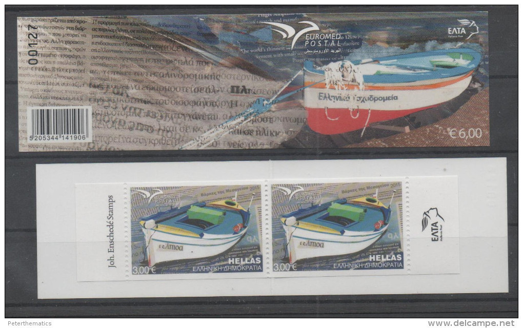 GREECE, 2015, MNH, JOINT ISSUE, EUROMED BOATS, IMPERFORATE VARIETY, BOOKLET OF 2v - Sonstige (See)