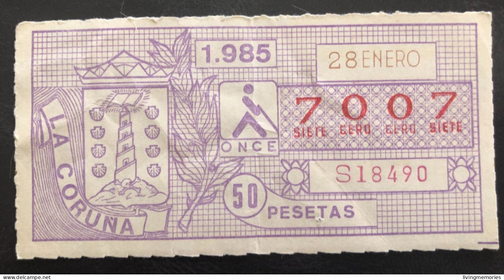SUB 115A,  CAPICUA Lottery Ticket, Spain, ONCE, « LA CORUÑA », # 7007, 1985 - Billetes De Lotería