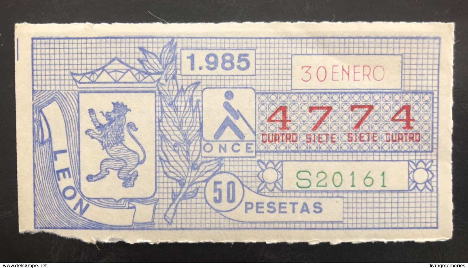 SUB 115A,  CAPICUA Lottery Ticket, Spain, ONCE, « LEON », # 4774, 1985 - Billetes De Lotería