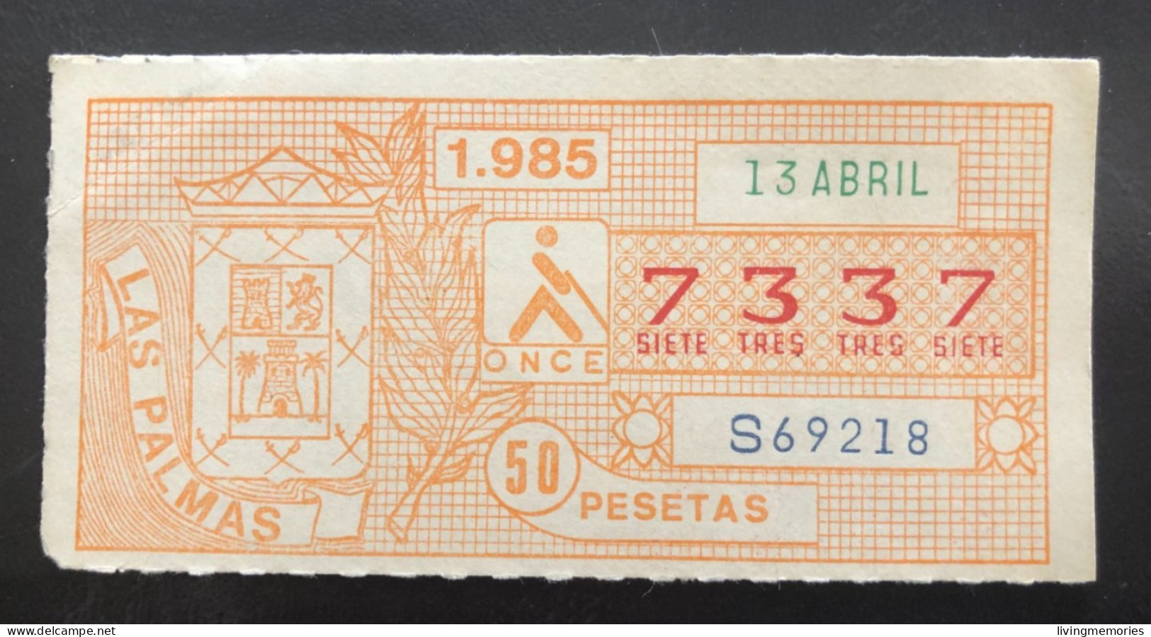 SUB 115A,  CAPICUA Lottery Ticket, Spain, ONCE, « LAS PALMAS », # 7337, 1985 - Billetes De Lotería