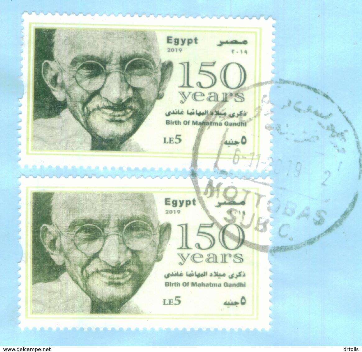 EGYPT / INDIA / 2019 / MAHATMA GANDHI / 1ST DAY OF ISSUE CANC. ( 6 NOVEMBER 2019 ) / LIGHT BLACK & DARK BLACK STAMPS - Storia Postale