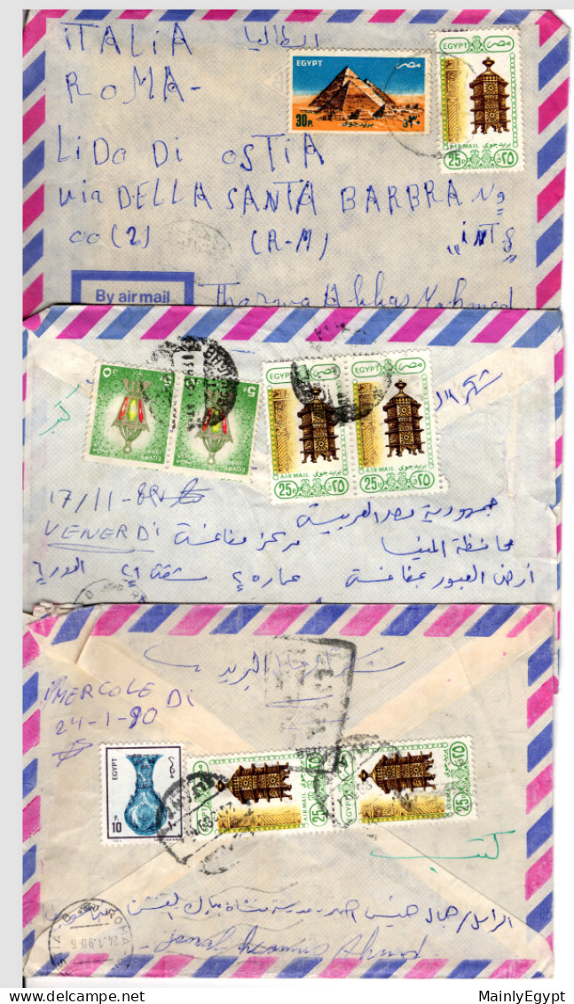 EGYPT: 8 Letters From Ahmed In Cairo To Tharwa In Italy. Most Unopened, All With Arabic Handwritten Letters In  (B191) - Storia Postale