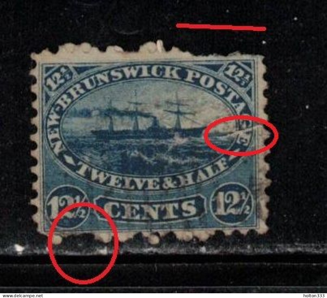 NEW BRUNSWICK Scott # 10 Used - Steamship  Hinge Remnant - Spacefiller CV $75 - Used Stamps