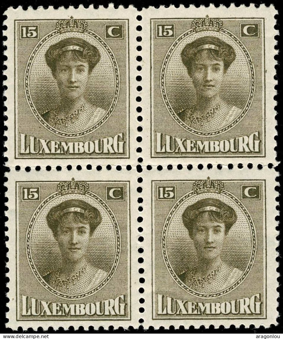 Luxembourg Luxemburg 1921 Grande Duchesse Charlotte Bloc 4x 15c. Neuf MNH** - 1921-27 Charlotte Voorzijde