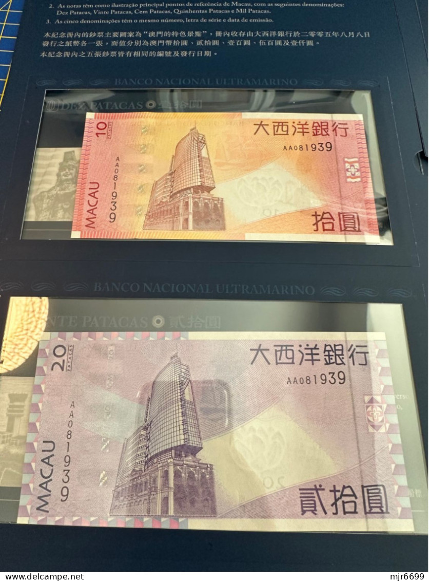 BNU - "BANCO NACIONAL ULTRAMARINO" 2005 UNC SET OF 5 ALL WITH AA PREFIX AND SAME NUMBER-AA. - Macau