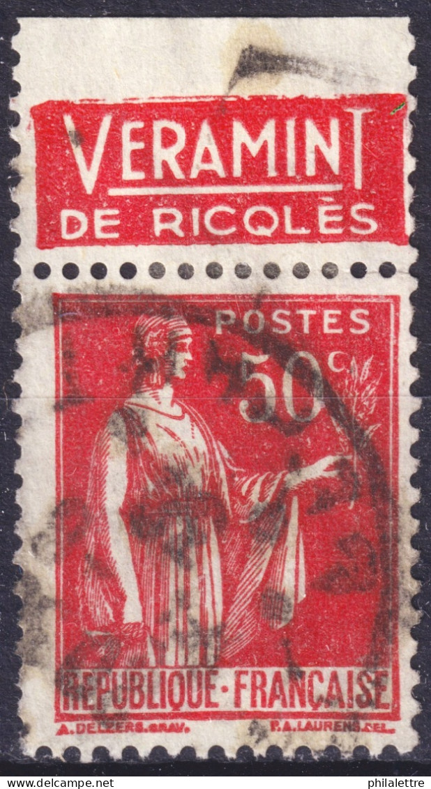 FRANCE - Yv.283 50c Paix Type 1 Avec PUB RICQLES - Obl. TB - Usados