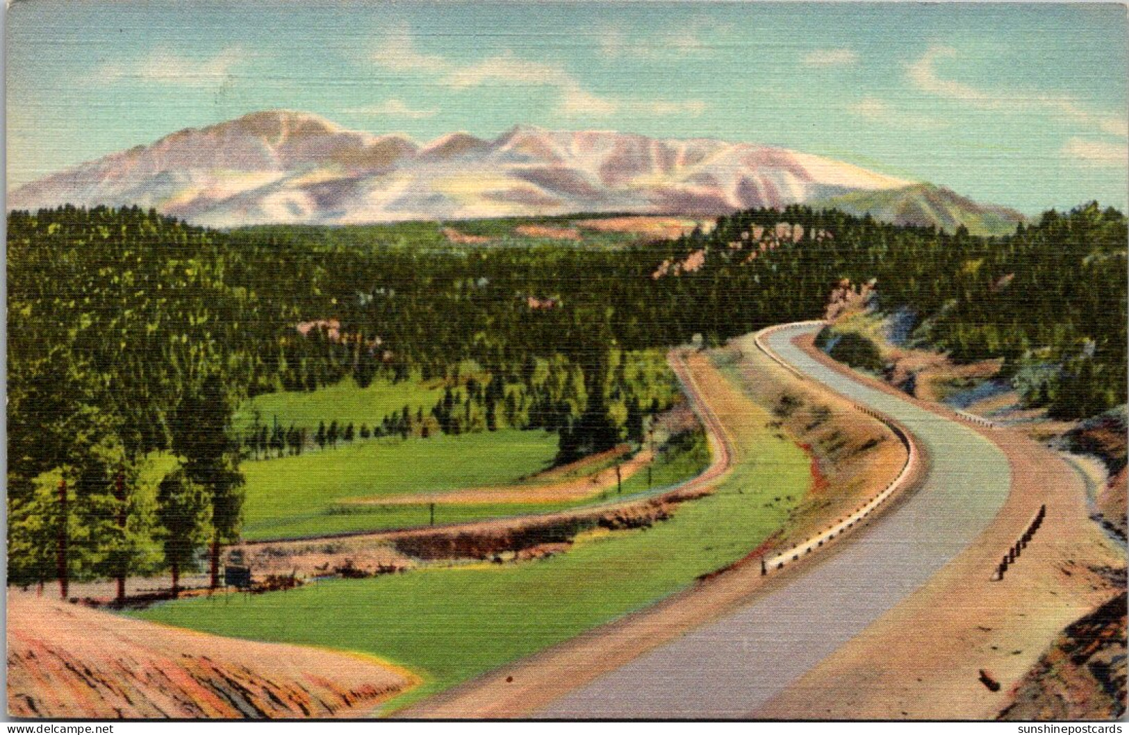 Colorado Pikes Peak From Ute Pass Highway Above Woodland Park Curteich - Colorado Springs