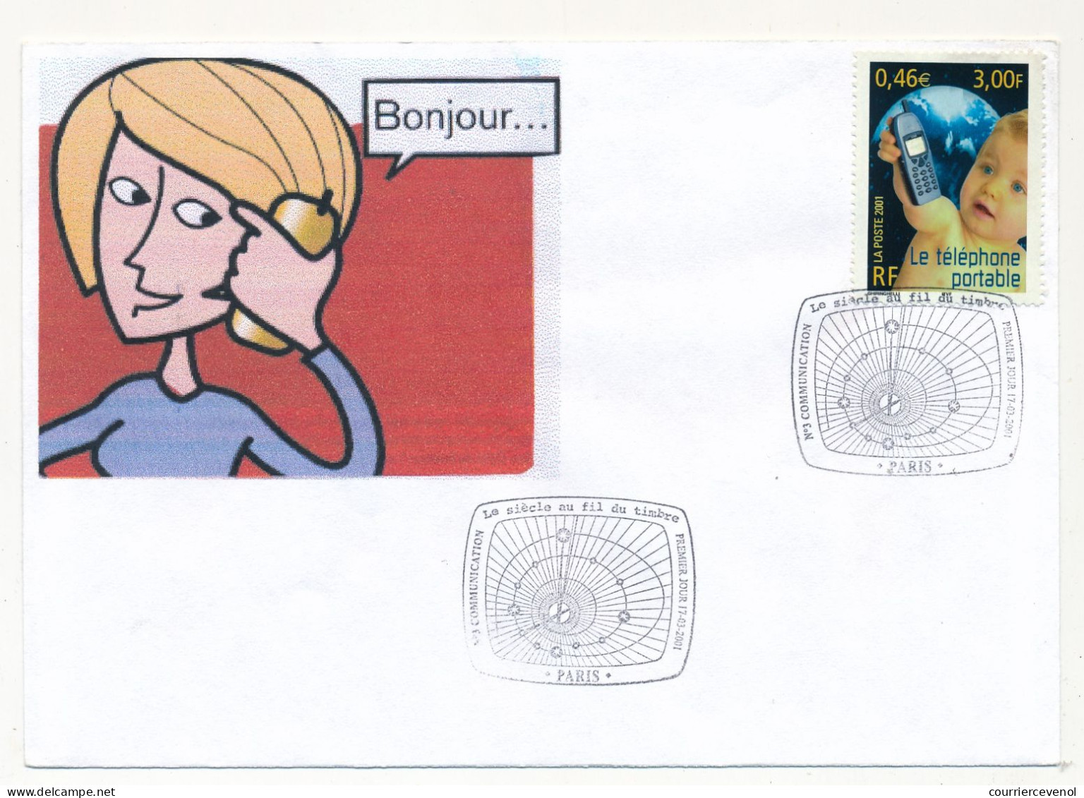 FRANCE - Env. Artisanale Illustrée Par Photocopie - 0,46E Le Téléphone Portable - Premier Jour Paris 17/03/2001 - 2000-2009