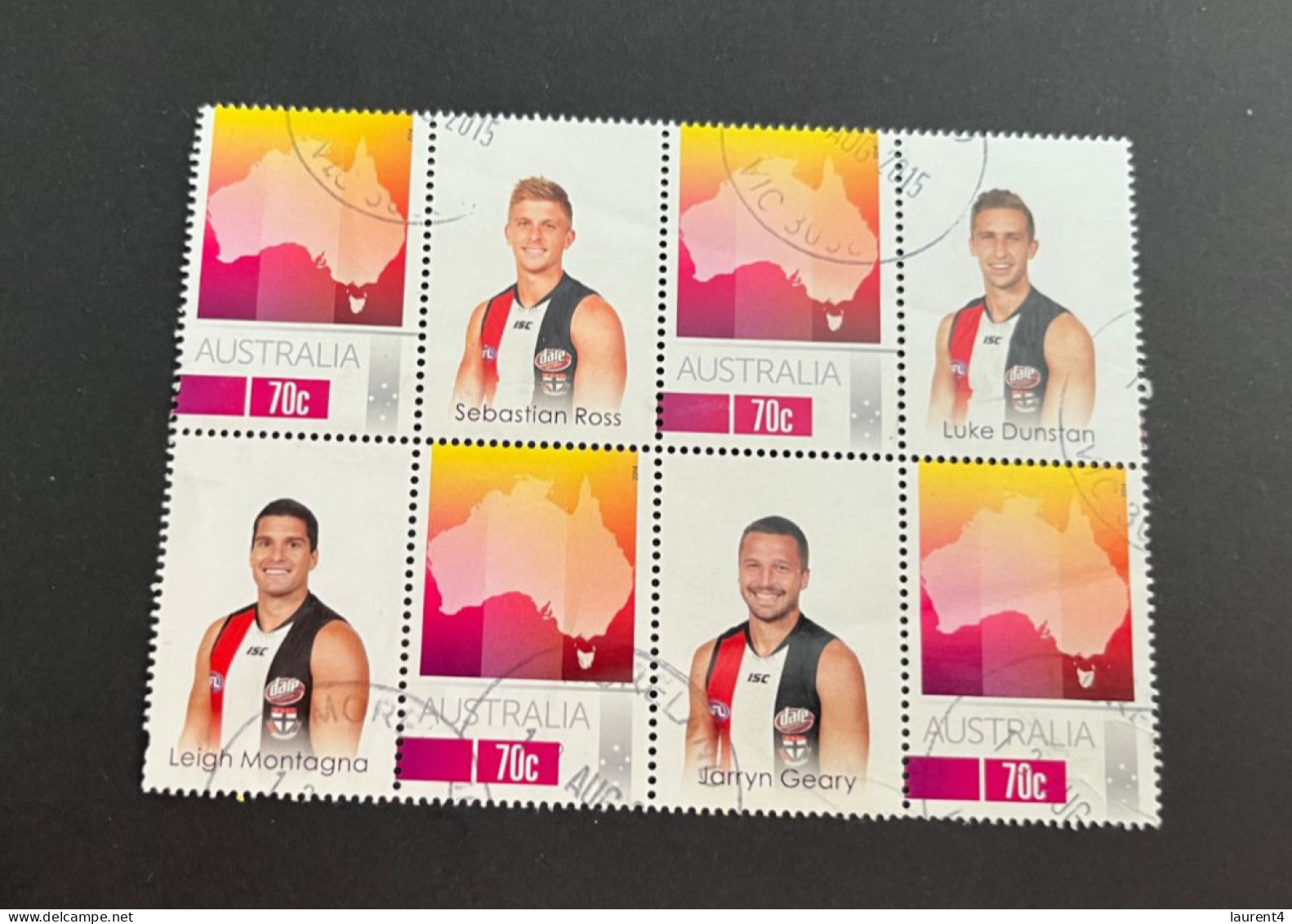 12-8-2023 (stamp) Australia - Block Of 4 Rugby Player Cancelled Personalised Stamps - Hojas, Bloques & Múltiples