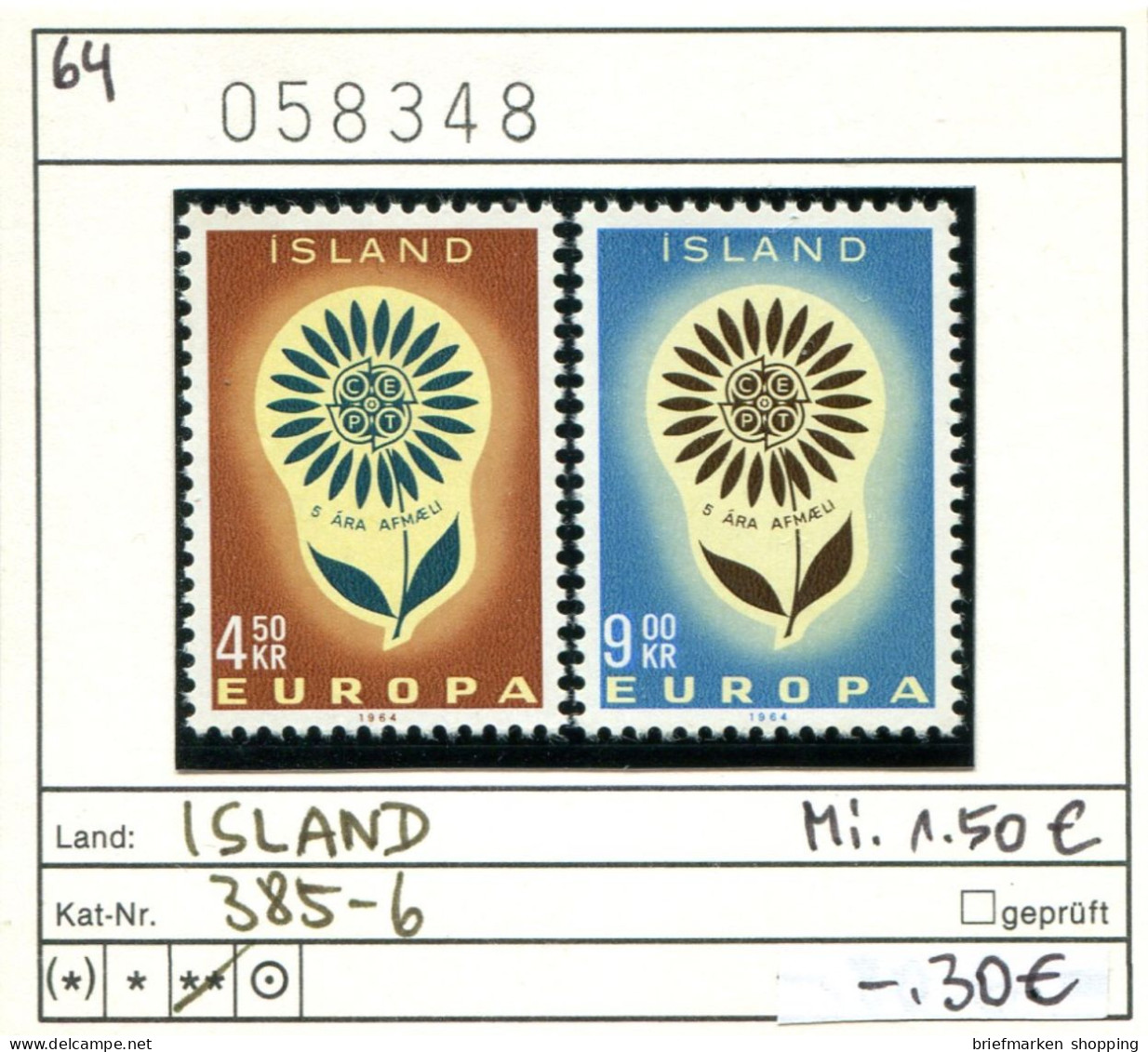 Island 1964 - Iceland 1964 - Islande 1964 - Michel 385-386 - ** Mnh Neuf Postfris - Unused Stamps