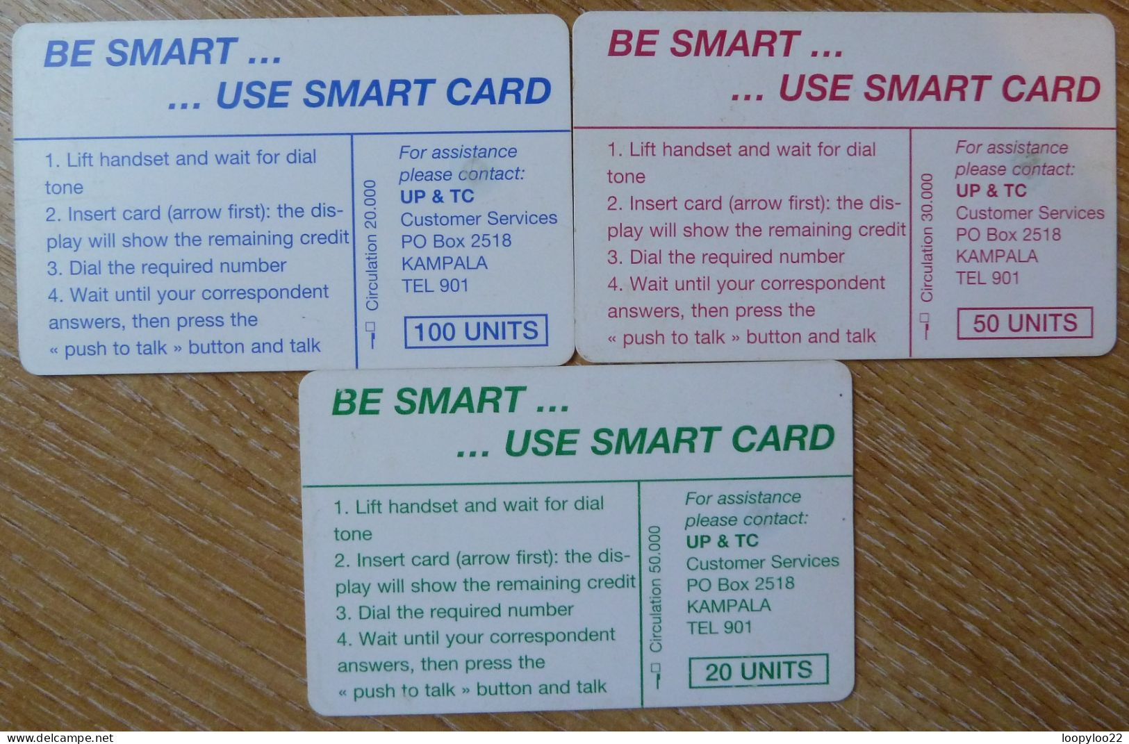 UGANDA - Chip - 1st Issue - Set Of 3 - Smart Card - 20 To 100 Units - Used - Uganda