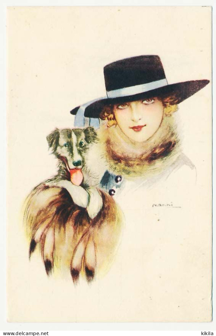 CPA 9 X 14 Illustrateur NANNI Tête De Femme Chapeau Fourrure  Chien - Nanni