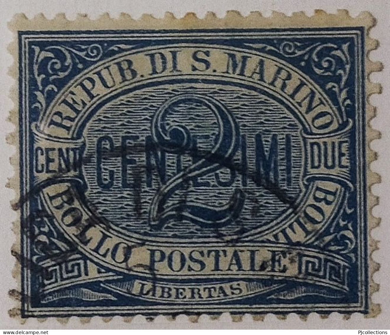 5002- SAN MARINO 1892 2 CENTS AZZURRO USATO - USED - Gebraucht