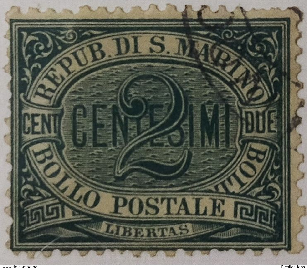 5003- SAN MARINO 1877 2 CENTS VERDE USATO - USED - Oblitérés