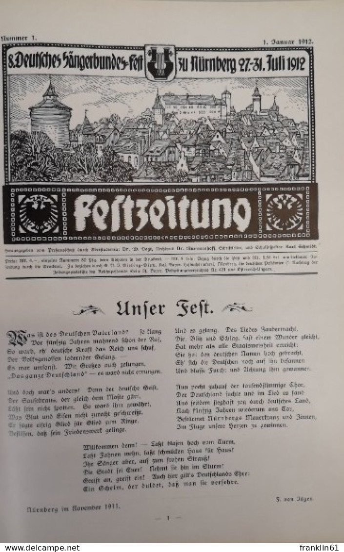 8. Deutsches Sängerbundes-Heft Nürnberg 1912. Fest-Zeitung. - Autres & Non Classés