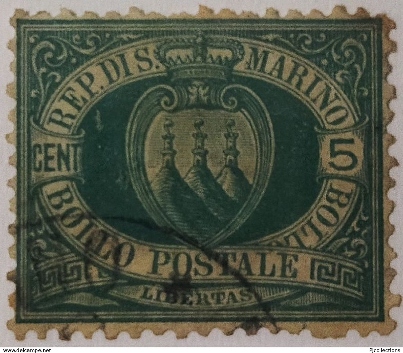 5006- SAN MARINO 1894/99 5 CENTS VERDE USATO - USED - Oblitérés