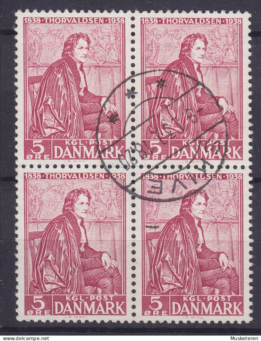 Denmark 1939 Mi. 247,  5 Øre Bertel Thorvaldsen 4-Block Brotype SKIVE Cancel !! - Blocks & Sheetlets