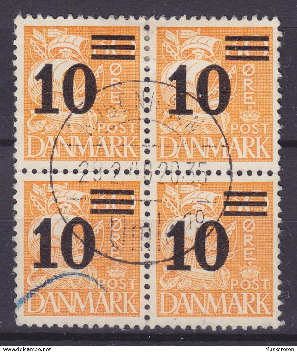 Denmark Mi. 216, Karavelle Overprinted Aufdruck Provisorium 4 Block Deluxe Brotype KØBENHAVN OMk. (19.) Cancel - Blocks & Sheetlets