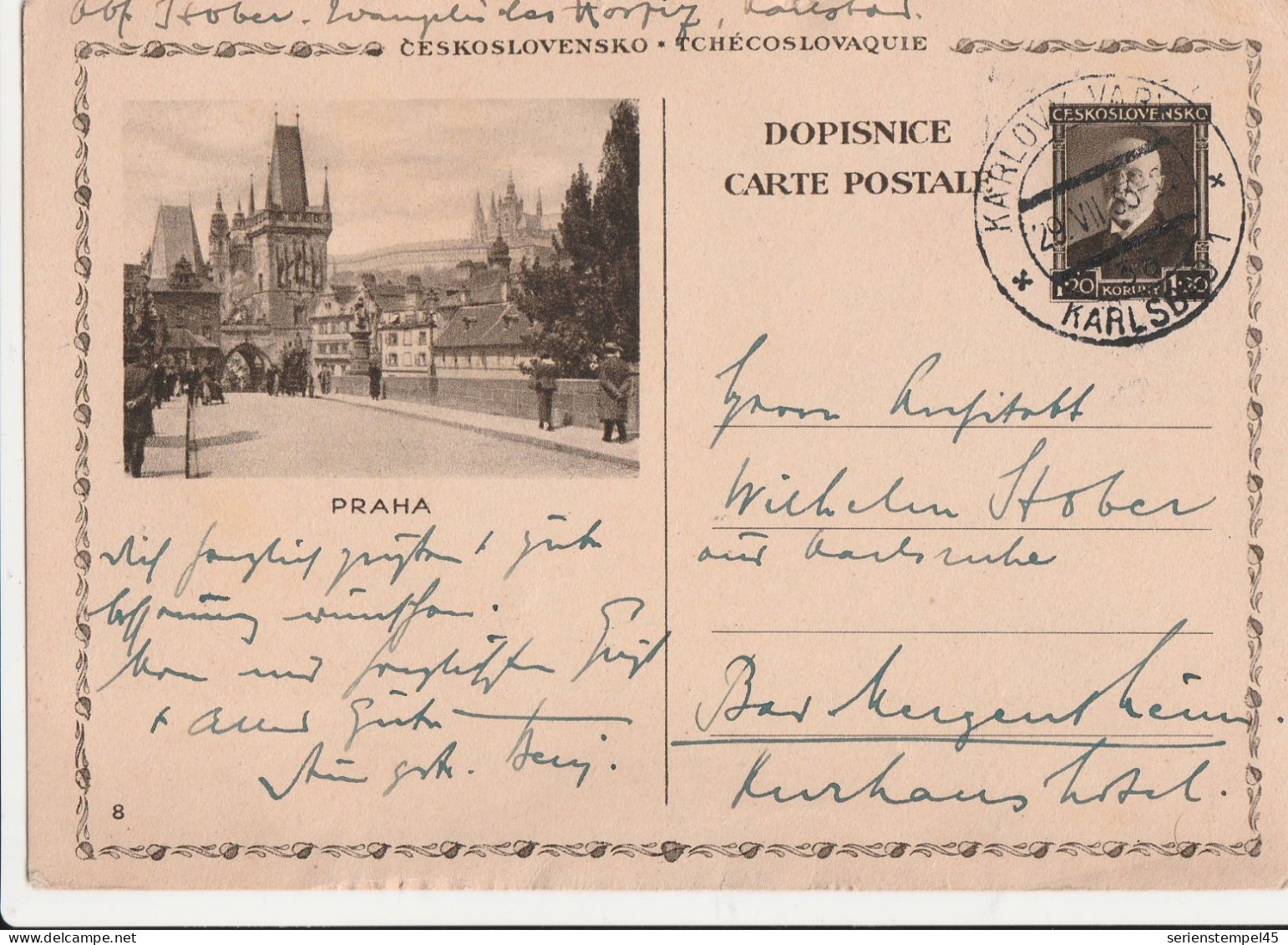 Tschechoslowakei Ganzsache 1933 Mit Ansicht Praha - Postcards