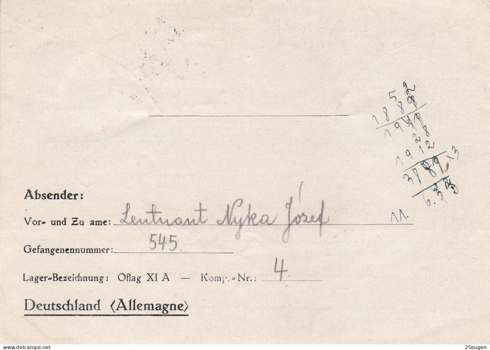 PRISONERS OF WAR MAIL 1940 LETTER SENT FROM  OFLAG XI A  TO BYDGOSZCZ - Gevangenkampen