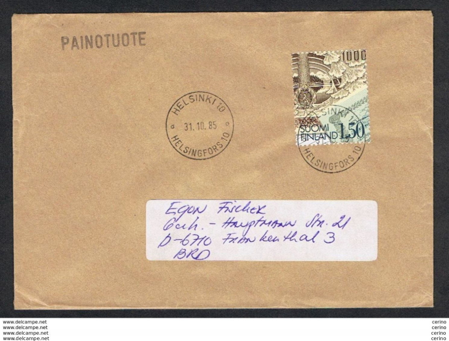 FINLAND: 1985 COVERT WITH 1 M.50 BANK TICKET (928) - TO GERMANY - Lettres & Documents