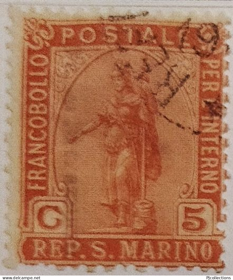 5010- SAN MARINO 1899 5 CENTS USATO - USED - Used Stamps