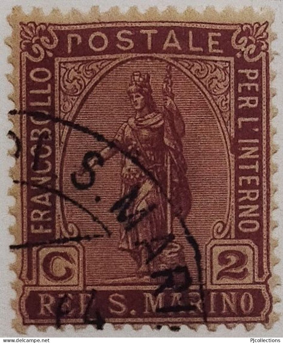 5011- SAN MARINO 1899 2 CENTS USATO CON GOMMA - Used Stamps