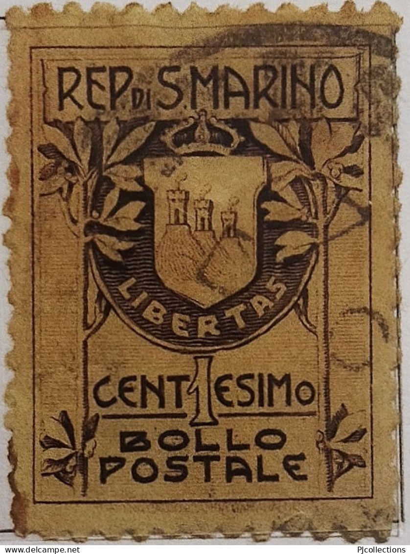 5013- SAN MARINO 1907 1 CENTS USATO - USED - Oblitérés