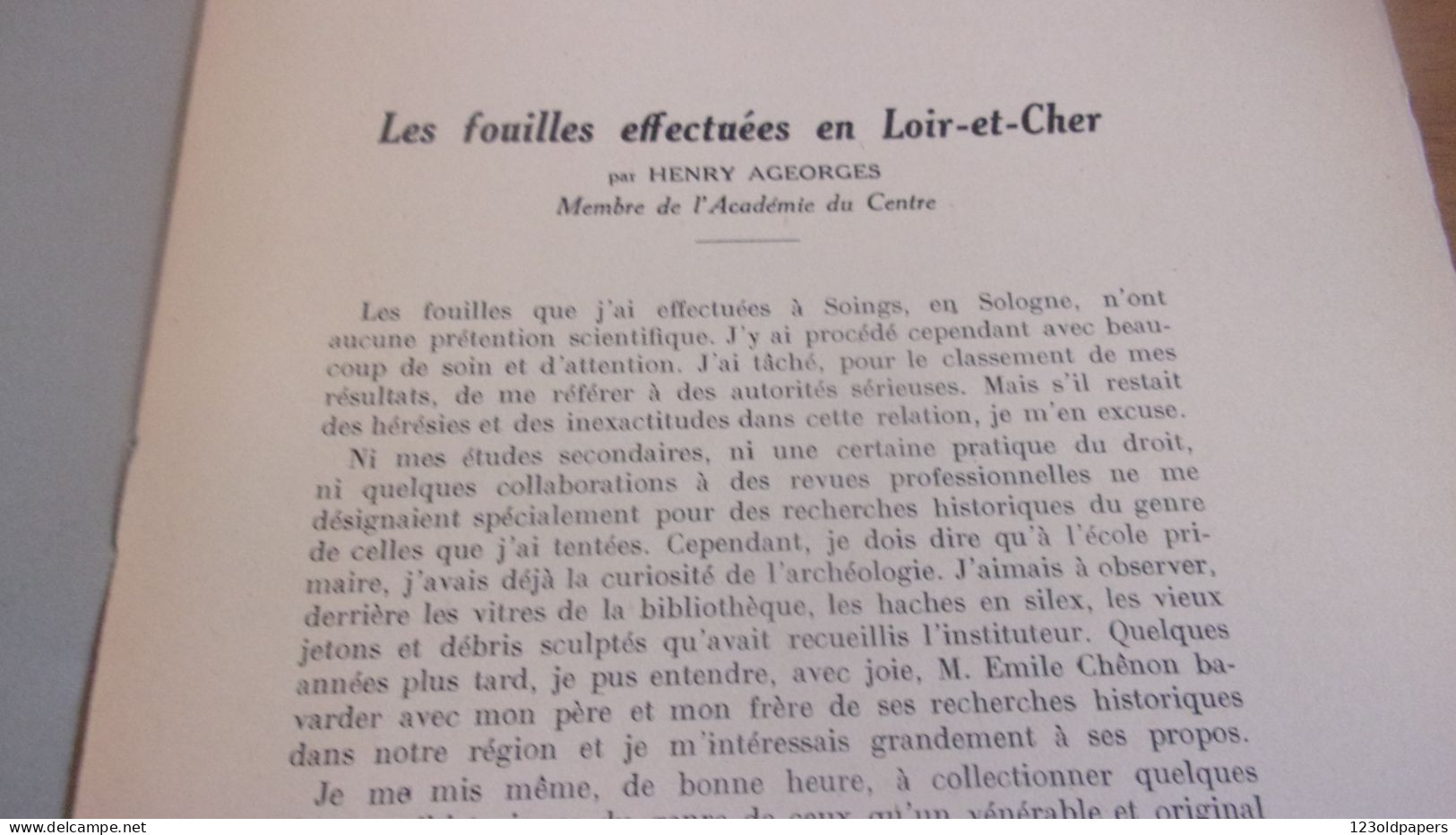 LOIR ET CHER 1938 SOINGS EN SOLOGNE CIMETIERE ROMAIN LES FOUILLES EFFECTUEES EN SOLOGNE PAR HENRY AGEORGES - Archeologie