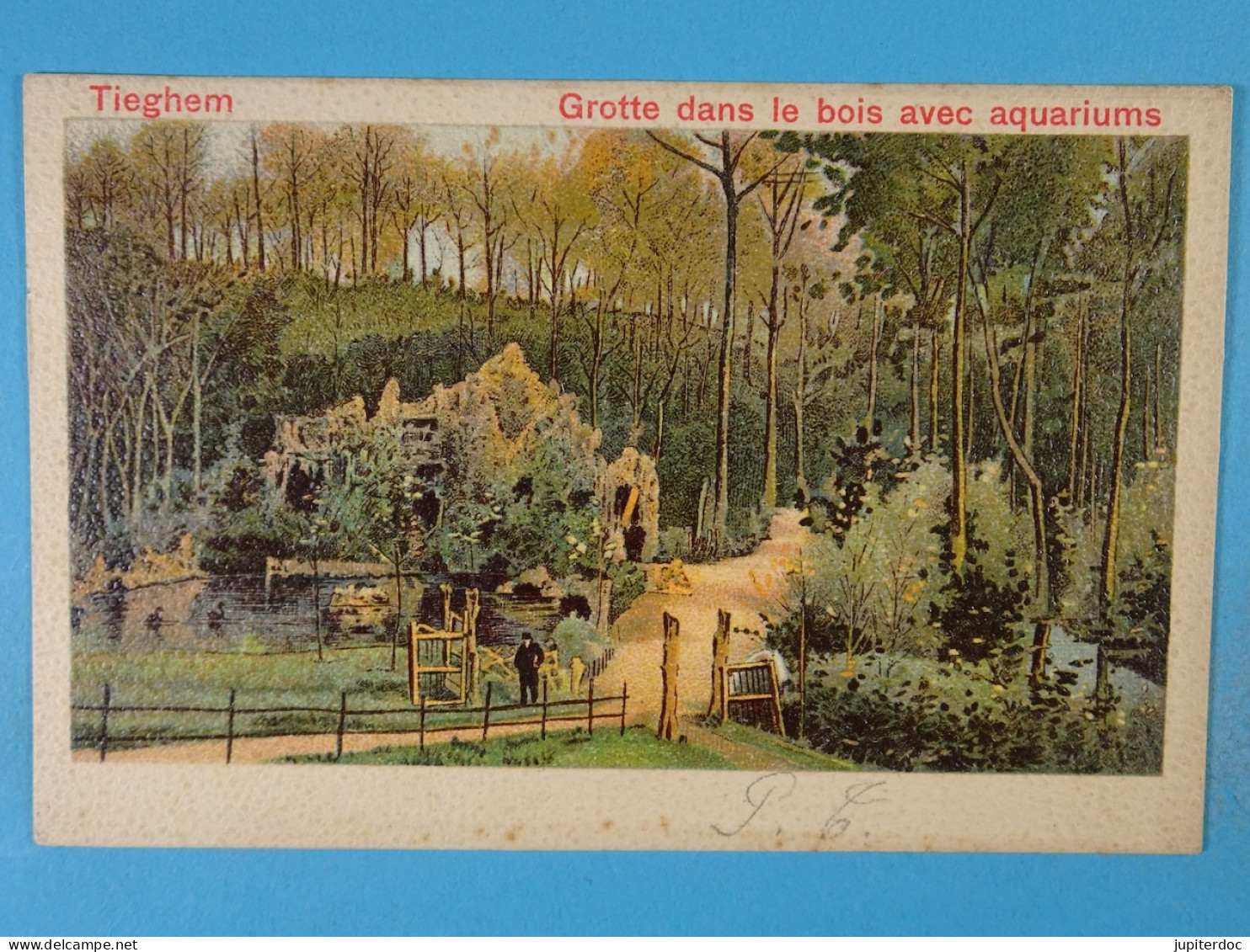 Tiegem Grotte Dans Le Bois Avec Aquariums (lithographie) - Anzegem