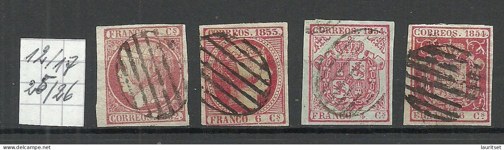 ESPANA Spain 1852-1854 Michel 12 & 17 & 25 - 26 O - Usados