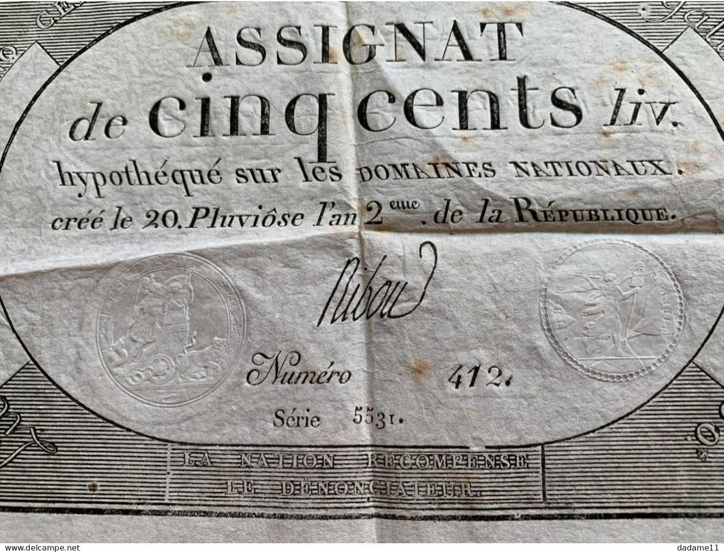 Assignat De 500 Livres 1794 Hypothéqué Sur Les Domaines Nationaux - Assignate
