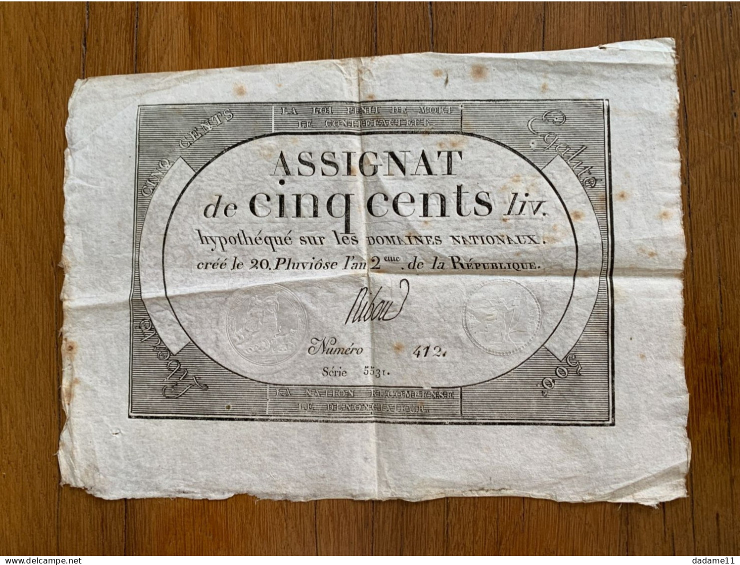 Assignat De 500 Livres 1794 Hypothéqué Sur Les Domaines Nationaux - Assignats
