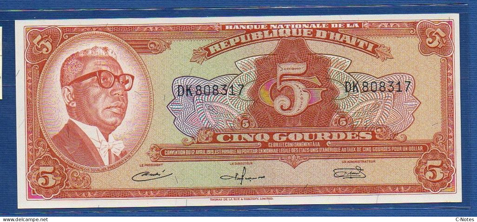 HAITI - P.198 – 5 Gourdes ND (ca.1968) UNC, S/n DK808317 - Haïti