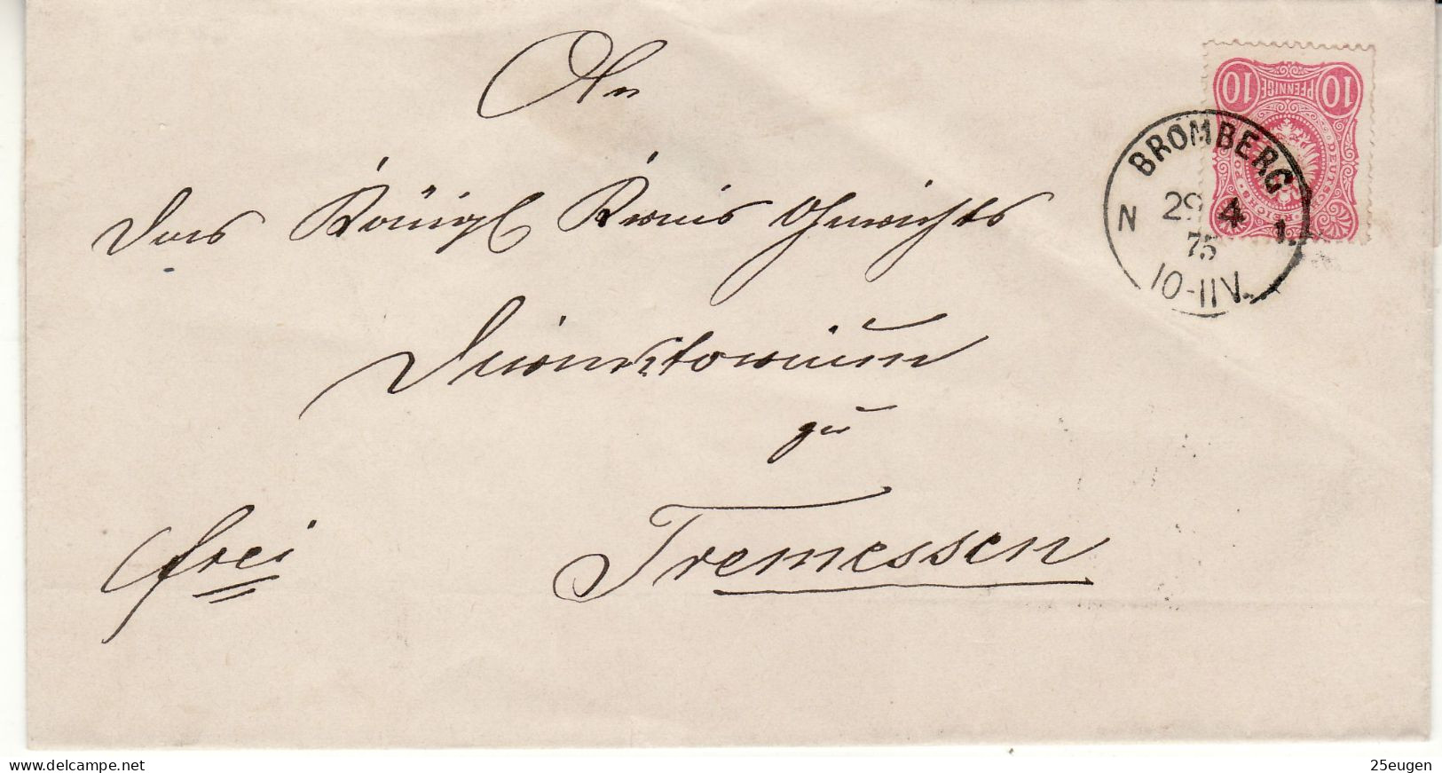 POLAND / GERMAN ANNEXATION 1875  LETTER  SENT FROM BYDGOSZCZ TO TRZEMESZNO - Covers & Documents