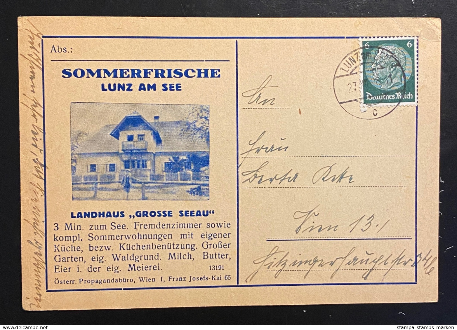 Postkarte Sommerfische Lunz Am See Landhaus Grosse Seeau Gestempelt/o 1938 Lunz Am See - Lunz Am See