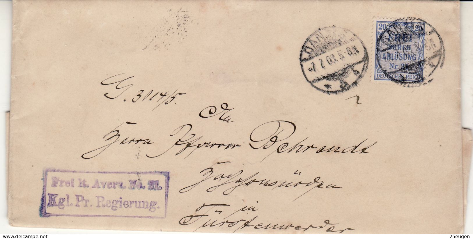 POLAND / GERMAN ANNEXATION 1903  LETTER  SENT FROM GDAŃSK TO ŻUŁAWKI / FUERSTENWERDER / - Brieven En Documenten