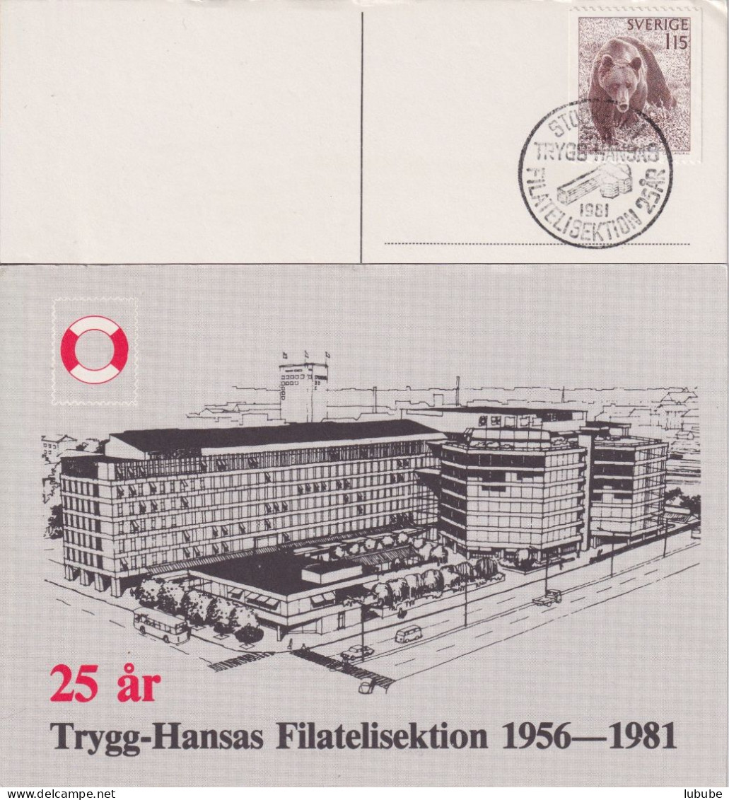 Sonderkarte  "25 Ar Trygg-Hansas Filatelisektion, Stockholm"       1981 - Brieven En Documenten